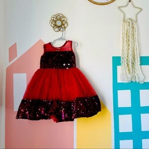 ROSE RED SEQUINED TULLE PARTY DRESS